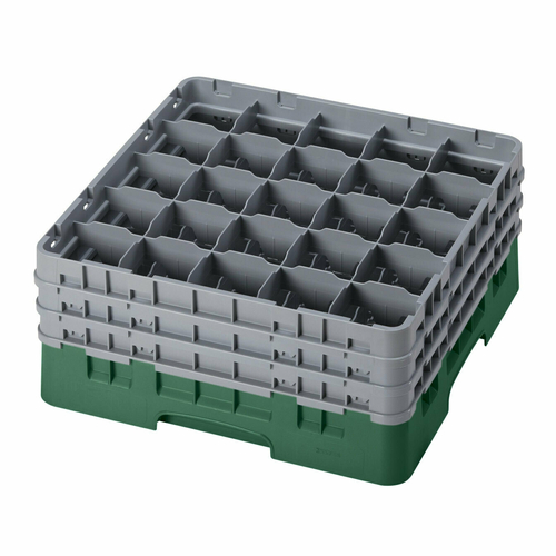 Cambro 25S738119 Full Size 25-Compartment Glass Rack w/ 3-Extensions, Green/Gray