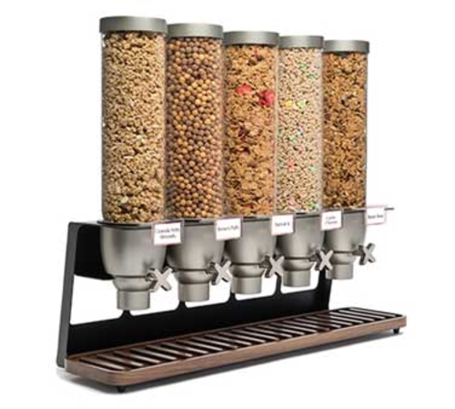 Rosseto EZ522 EZ-SERV 5-Container 1.3 Gal Countertop Dry Product Dispenser - Walnut