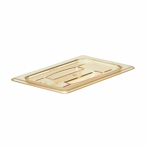 Cambro 40HPCH150 H-Pan High Heat Food Pan Lid w/ Handle, 1/4 Size, Amber