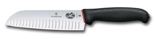 Victorinox 5.2523.17DB Santoku Knife, 7" Granton Edge, Black/Red Dual Grip