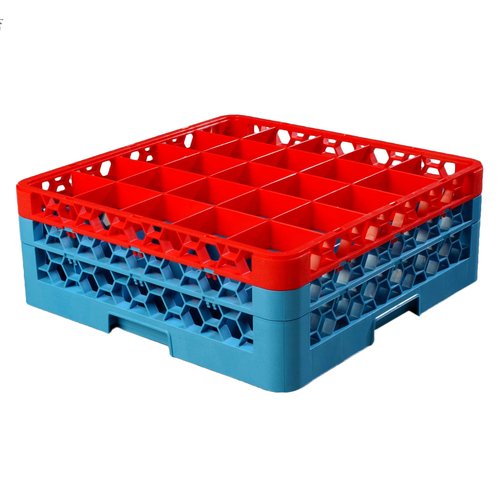 Carlisle RG25-2C410 OptiClean Dishwasher Glass Rack, Full Size, 25-comp, Blue/Red