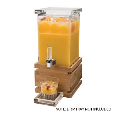 Rosseto LD116 1 Gal Square Clear Acrylic Beverage Dispenser - Bamboo