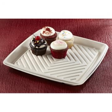 Sabert 49114F025N TerraPac Square Compostable Fiber Tray, 14" (Case of 25)