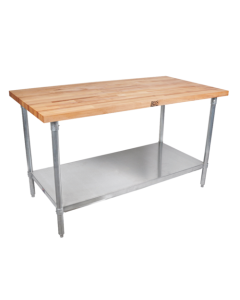 John Boos HNS09 Wood Top Work Table w/ Galvanized Base and Adjustable Undershelf