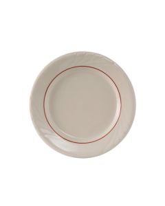 Tuxton YBA-062 Monterey Wide Rim Plate, 6-1/4", Eggshell w/ Berry Band (Case of 36)