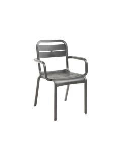 Grosfillex UT511002 Cannes Charcoal Resin Outdoor Stacking Arm Chair