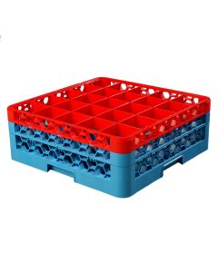 Carlisle RG25-2C410 OptiClean Dishwasher Glass Rack, Full Size, 25-comp, Blue/Red
