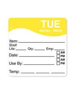 Daymark IT110062C-2-TUE Day of the Week 2.5"X2.5" Labels, Yellow/Tuesday, Roll/125