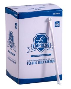 Empress E575RS 5-3/4" Wrapped Milk Straw, Red Stripe (Case of 12000)