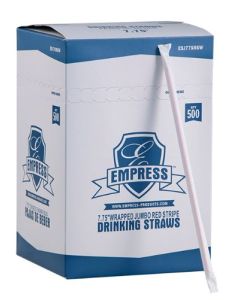 Empress ESJ775RSW Jumbo Wrapped straw, 7-3/4", White/Red Stripe (Box of 500)