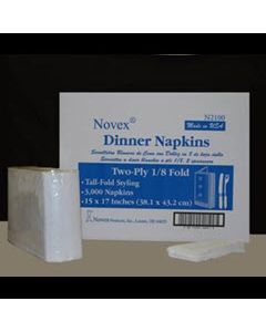 Dinner Napkins, 2ply, 15"x17", 1/8 Fold, White (Case of 3000)