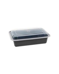 Pactiv NC888B To Go Plastic 38oz Rectangular ECT Black w/ Clear Lid (Case of 150)