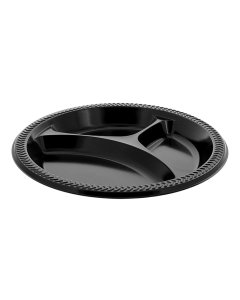 Pactiv MIC10EY Meadoware 3-Comp Plastic Plate, 10-1/4", Black (Case of 500)