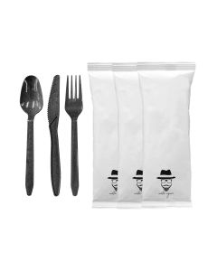 Reptheus MA-B4CMP200 Agave Cutlery Kit, F/K/S/N, Wrapped, Black (Case of 200)