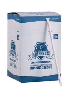 Empress ESJ775RS Jumbo Wrapped Straw, 7.75'', White/Red Stripe (Box of 500)