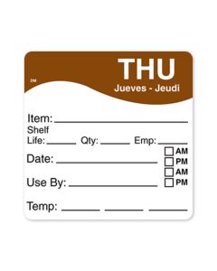 DayMark IT110062-4-THU DissolveMark Label, 2.5"x2.5", Brown/Thursday (Roll of 125)