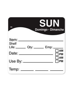 DayMark IT110062-7-SUN DissolveMark Label, 2.5"x2.5", Black/Sunday (Roll of 125)