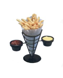 American Metalcraft FBC92 BLK 1-Cone Conical Basket w/2 Ramekin Holders