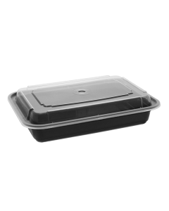 Pactiv NC868B Plastic To-Go PP Container w/ Lid, 28oz, Black w/ Clear Lid (Case of 150)