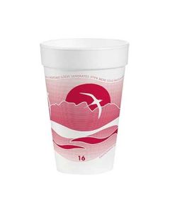 Dart 16J16H Horizon Printed Cup, Foam, 16oz, White/Red (Case of 1000)