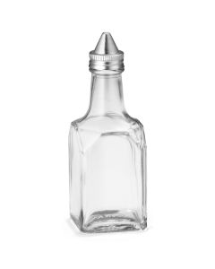 Tablecraft 600 6oz Glass Square Oil & Vinegar Bottle w/ S/S tops