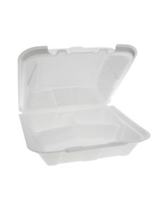 Pactiv YTD199030000 9"X9"X3" 3-Compartment Foam To-Container, White (Case of 150)