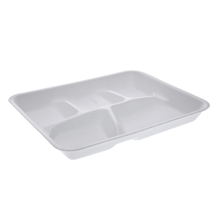 Pactiv YTH10500SGBX 5-Compartment Foam School Lunch Tray, White (Case of 500)