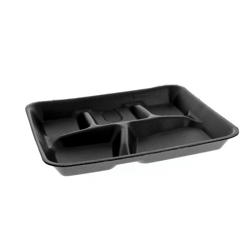 Pactiv YTHB0500SGBX 5-Compartment Foam School Lunch Tray, Black (Case of 500)
